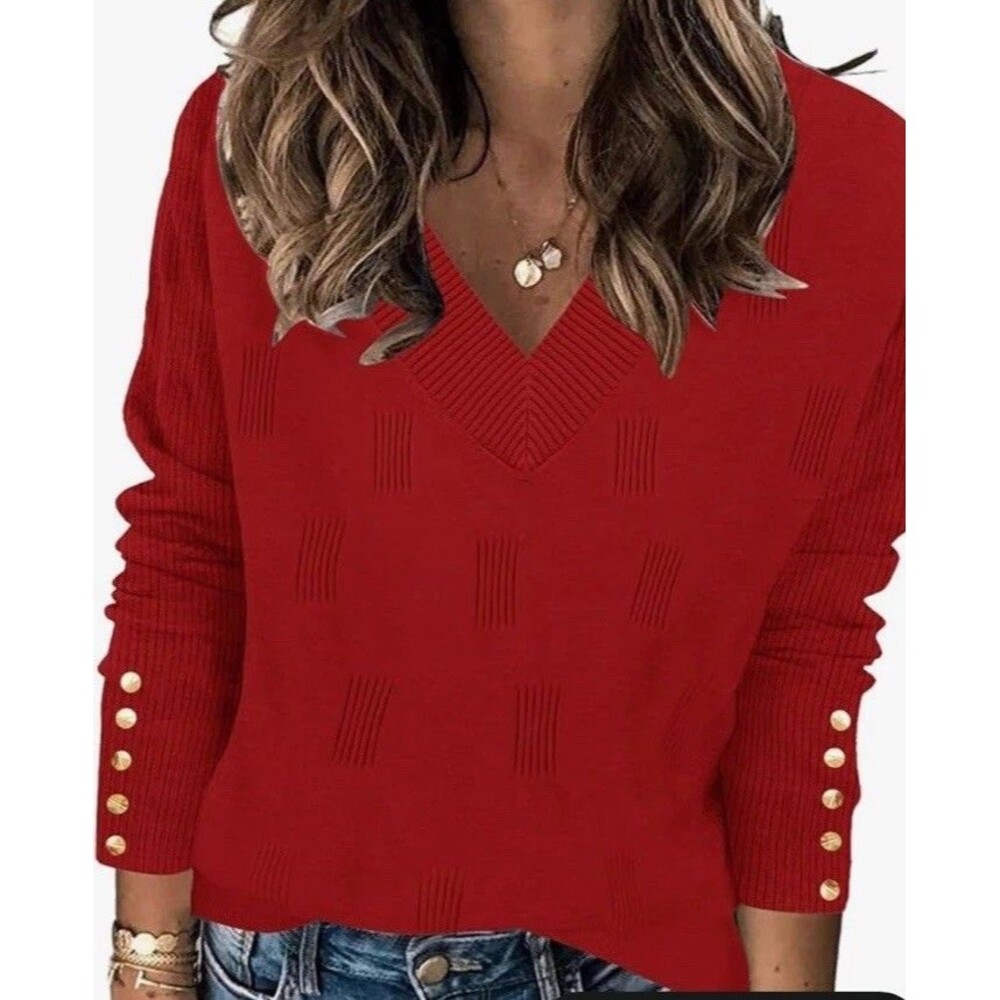Womens V Neck Sweaters Long Sleeve Lightweight Knit Pullover
